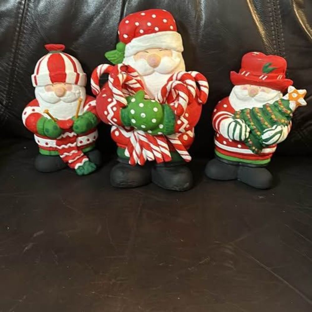 Set of 3 Hand-Painted Santa Figurines